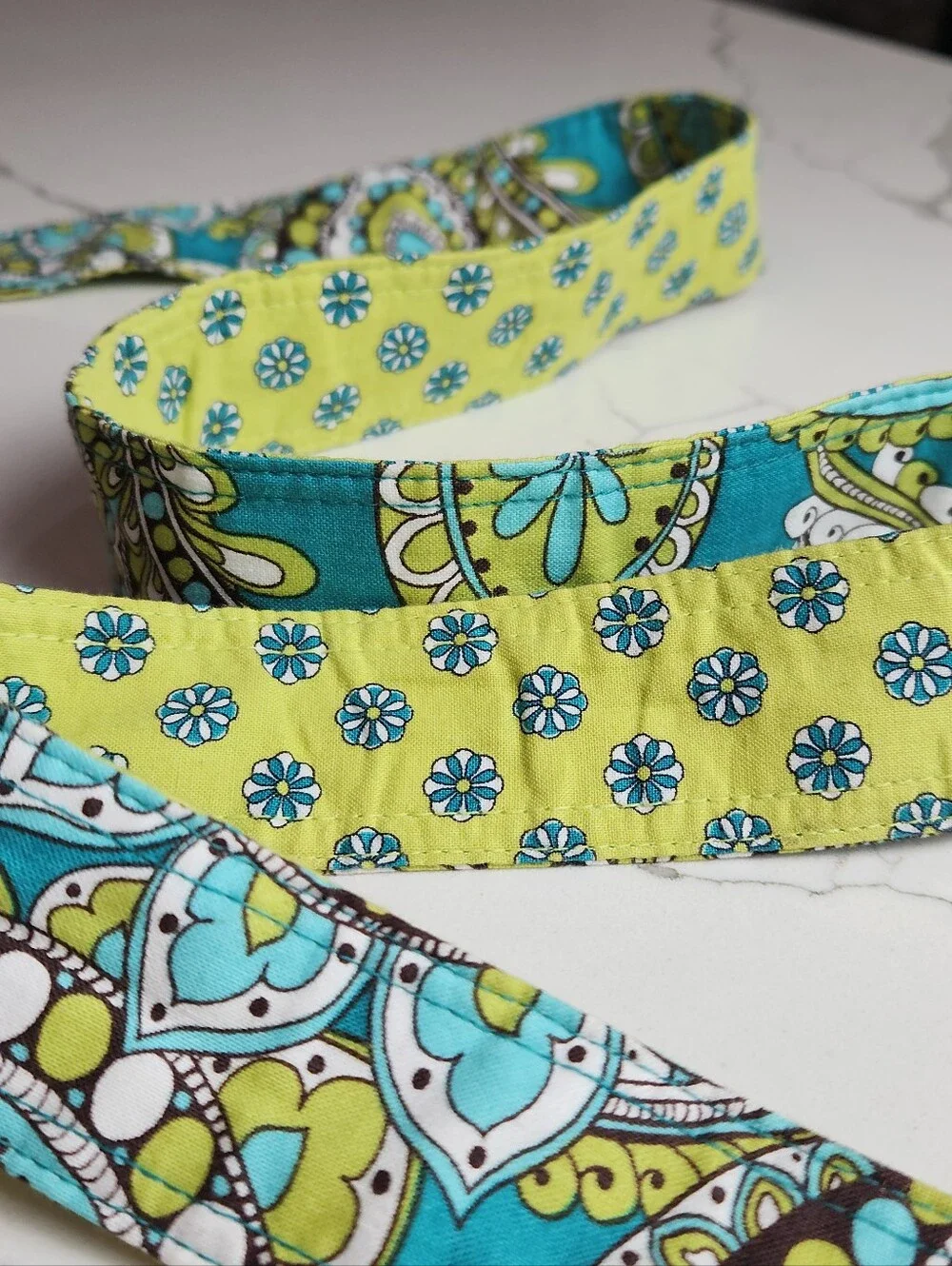 Vera Bradley Reversible Peacock Pattern Fabric Belt with Wooden Buckle